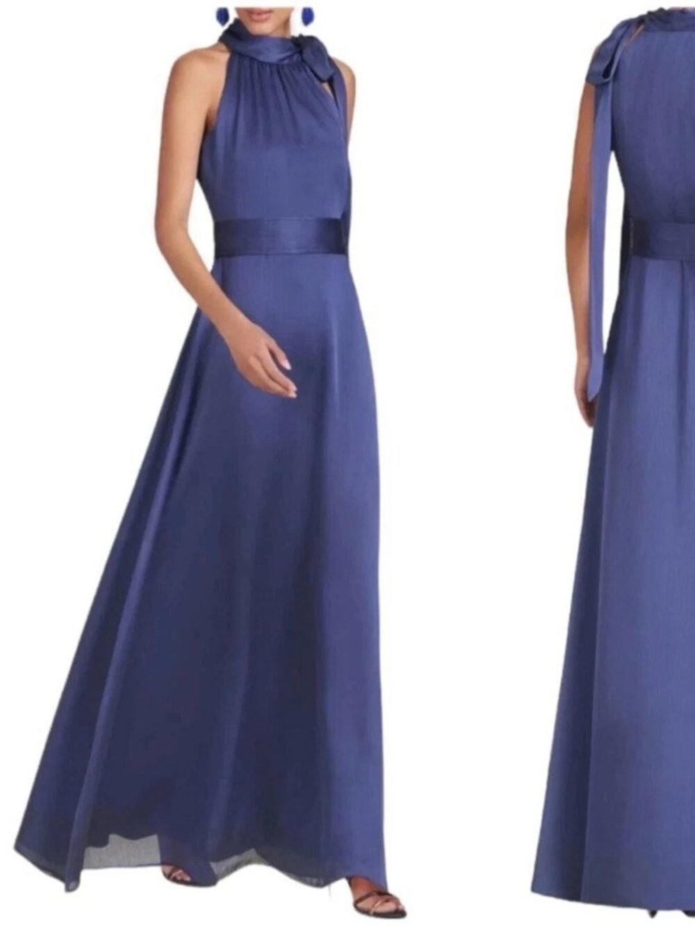 Sachin & Babi Deep Cobalt Blue Kayla Halter Gown